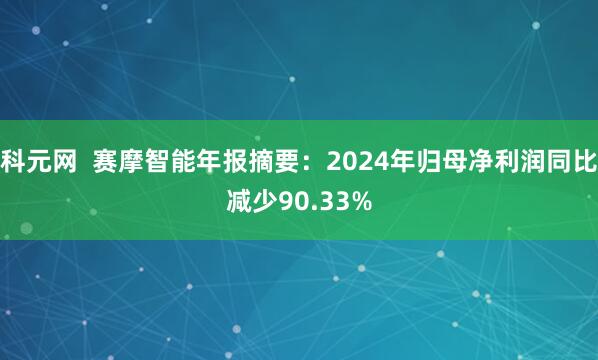 科元网  赛摩智能年报摘要：2024年归母净利润同比减少90.33%